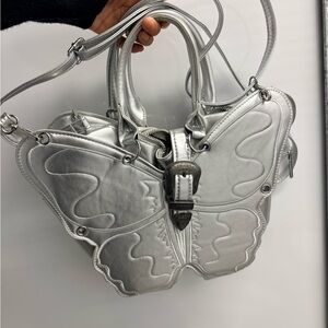 Elegant Silver Butterfly Women's Shoulder/Backpack Bag